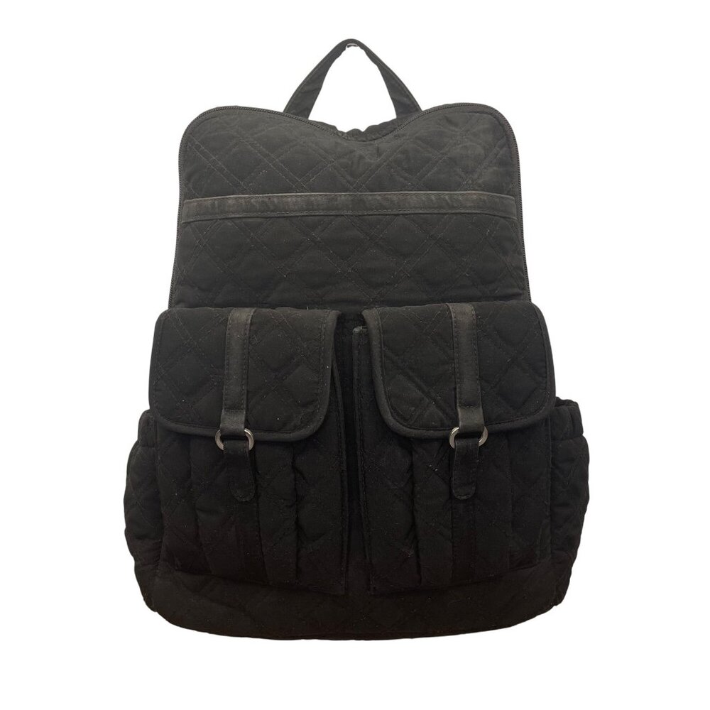 Vera Bradley Women’s Black Quilted Fabric With Multiple Pockets Backpack Size M